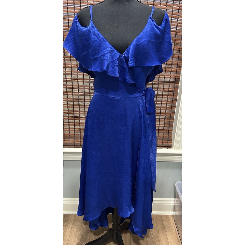 A.Calin by Flying Tomato Blue Cold Shoulder Midi Dress Wrap Party Size Small‎